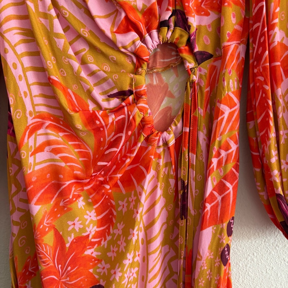 NWT FARM Rio Puff-Sleeve Cutout Slip Dress Midi Women’s XS Jungle Panther - Picture 7 of 11